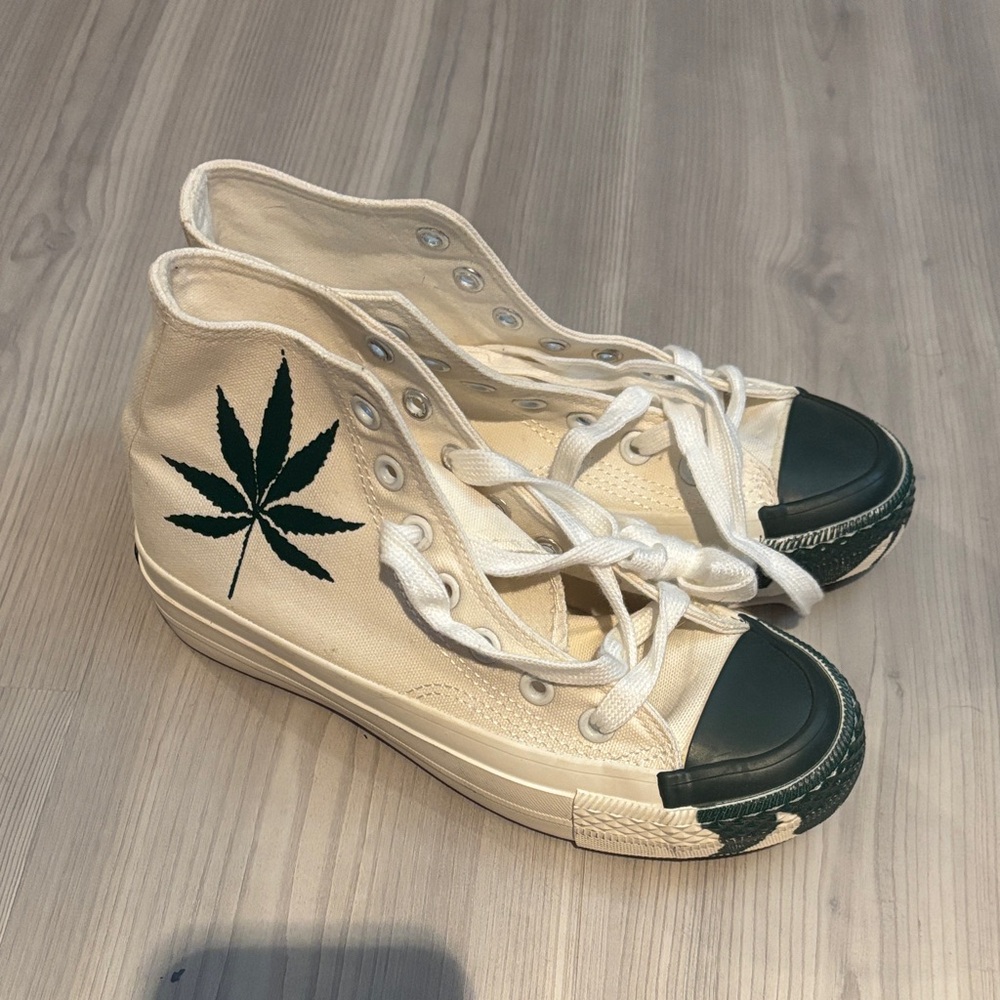 Canvas High-Top Sneakers with Leaf Design